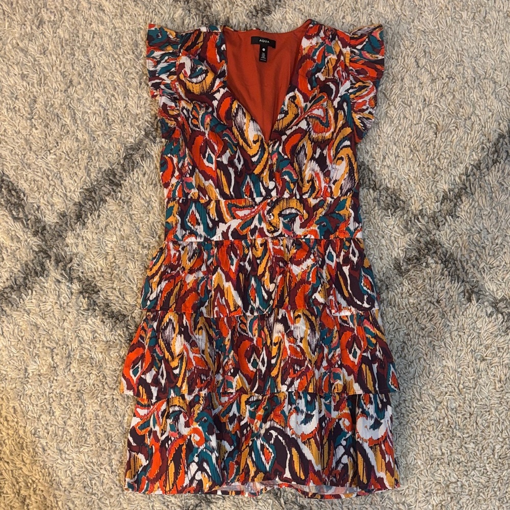 Aqua Multicolor Ruffle Mini Dress
